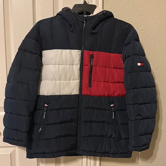 Tommy Hilfiger Other - Tommy Hilfiger Sherpa Lined quilted puffer jacket hooded blue size medium